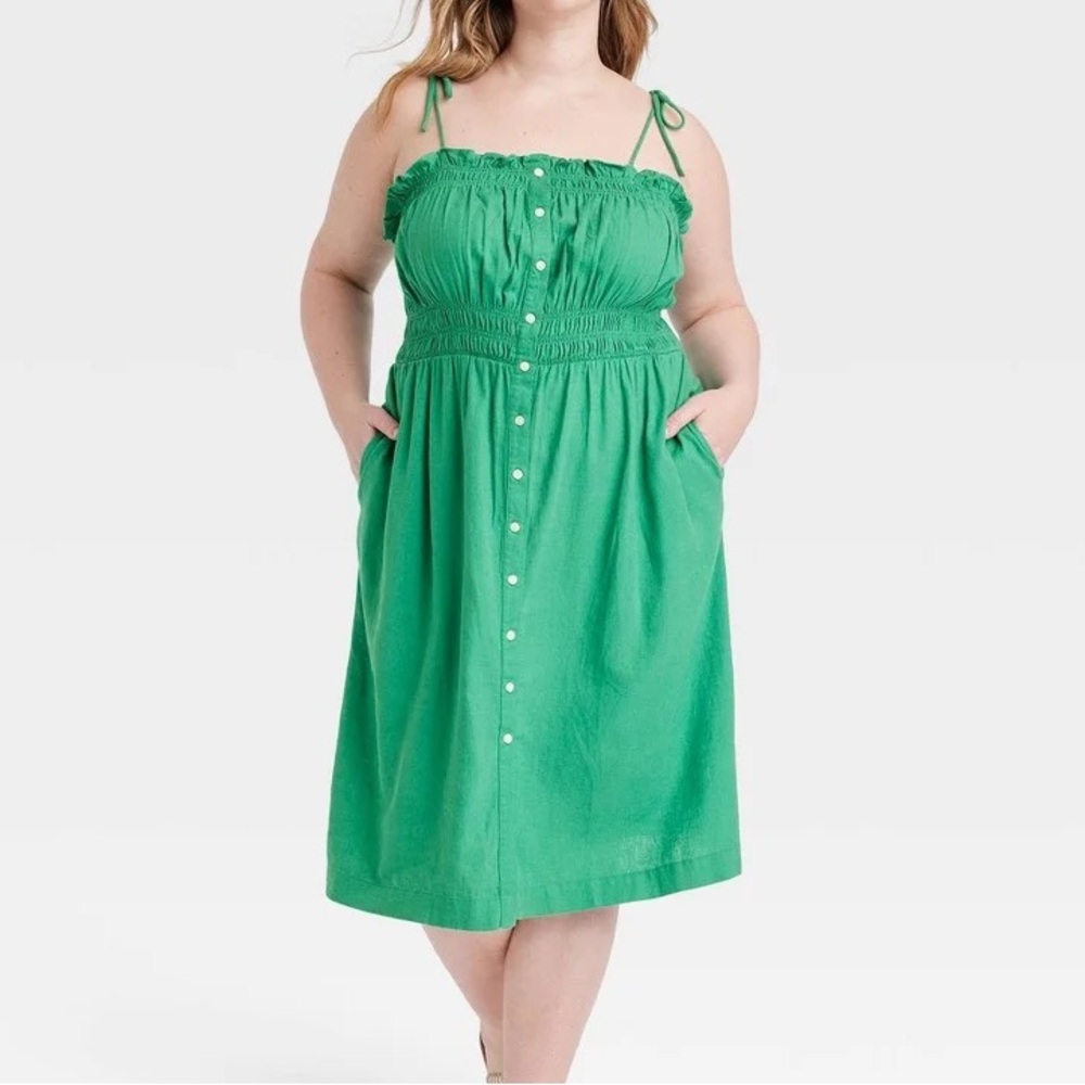 Universal Thread Green Smocked Tie Strap Midi Dress Size XL